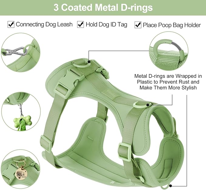 Wisedog No Pull Lightweight Dog Vest Harness with Soft and Comfortable Cushion, Breathable Mesh, for Small Medium Large Dogs Walking (M(Neck: 11.81"-18.11";Chest: 18.11"-27.95"), Sage Green)