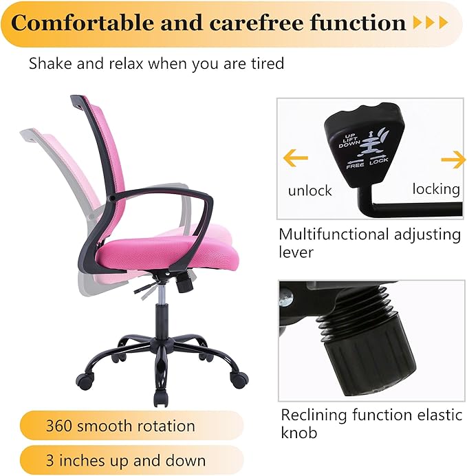 Office Chair Desk Chair Computer Chair with Lumbar Support Armrest Mid Back Rolling Swivel Task Adjustable Mesh Ergonomic Chair for Women Adults, Peach Pink