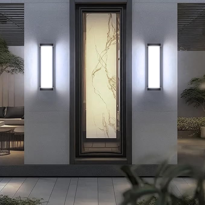 10%-100% Dimming LED Modern Outdoor Wall Light 2 Packs, 16in 6000K Dimmable Porch & Patio Wall Light Fixture,Black Aluminum&Dual PC Wall Lights for Garage Living Room Courtyard House(2Packs 6000K)