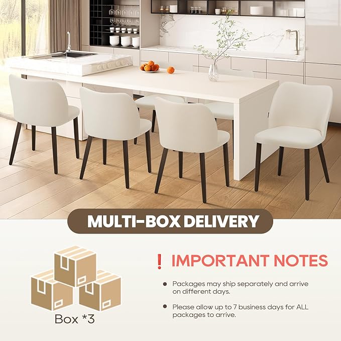 Wooden Dining Chairs Set of 6, Upholstered Kitchen Dining Room Chair, Modern Fabric Farmhouse Dinner Chair for Restaurant & Cafe, Beige