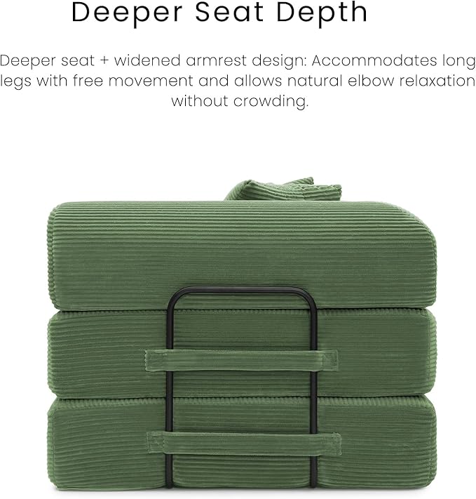Compression Sofa - 79'' Convertible Sofa Bed, Boneless Couch in a Box, Modular Corduroy Foldable Sleeper Sofa with 2 Pillows, Loveseat Couches for Living Room (Corduroy Fabric, Dark Green)