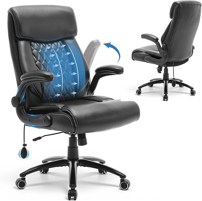 Heavy Duty High-Back Office Chair, Ergonomic Home Computer Chair with Lumbar Support & Tilt Lock, Big and Tall Executive Office Chairs for Work, Black, Set of 2