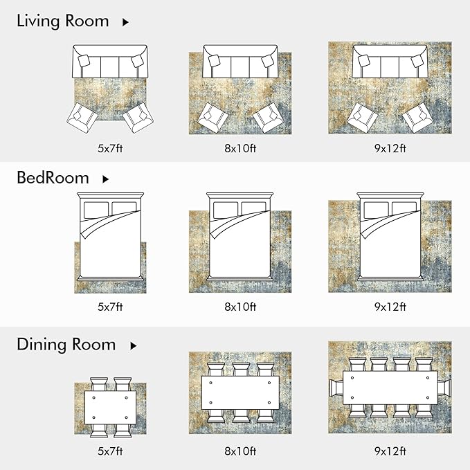 Area Rug Living Room Rugs - 5x7 Modern Abstract Soft Indoor Neutral Washable Rug Stain Resistant Non-Slip Low Pile Carpet for Bedroom Dining Room Home Office - Blue/Grey/Yellow
