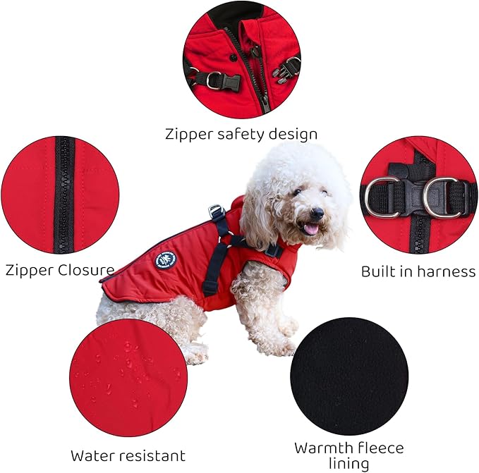 Norbi Dog Winter Jacket with Built-in Harness - Adjustable Warm Coats for Small to Large Dogs - Perfect for Cold Weather