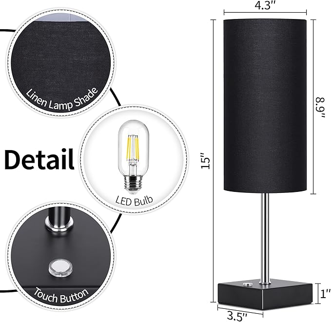 AVV Cordless Table Lamp with Dimmable, Rechargeable 3 Modes Battery Powered Bedside Lamp, Battery Operated Lamps for Night Stand, Touch Lamp for Bedroom, Living Room, Reading Room, 15 Inch Black