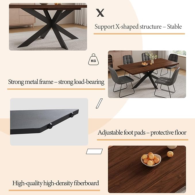 ZckyCine 7-Piece Dining Table Set with 51"-67" Extendable Walnut Wood Table and 6 PU Leather Chairs, Modern Rectangular Kitchen Table Set with Metal Legs, Seats 6, Easy Assembly