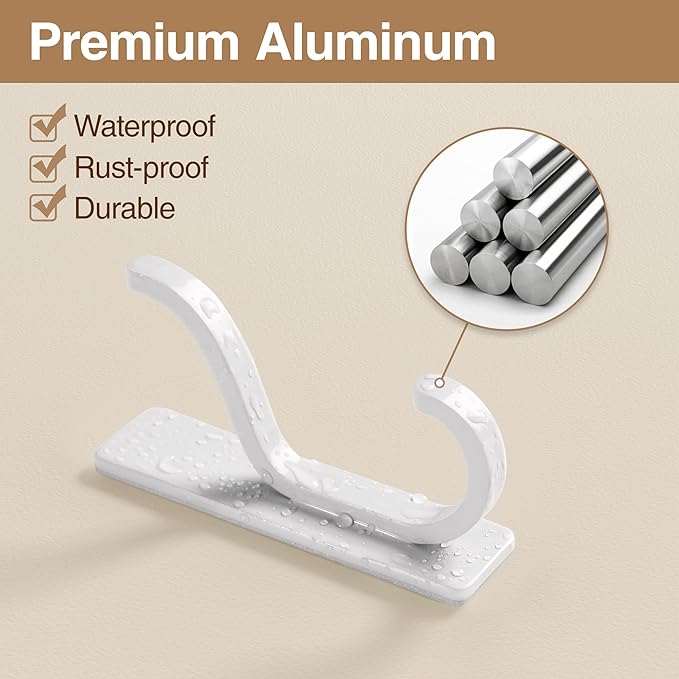 pickpiff Adhesive Wall Coat Hooks - Heavy Duty Stick-On Door Hanger, Metal Hook for Hanging Towel,Purse, Robe, Backpack, Jacket, Clothes - for Bathroom,Dorm, Closet, Kitchen - White, 6 Pack