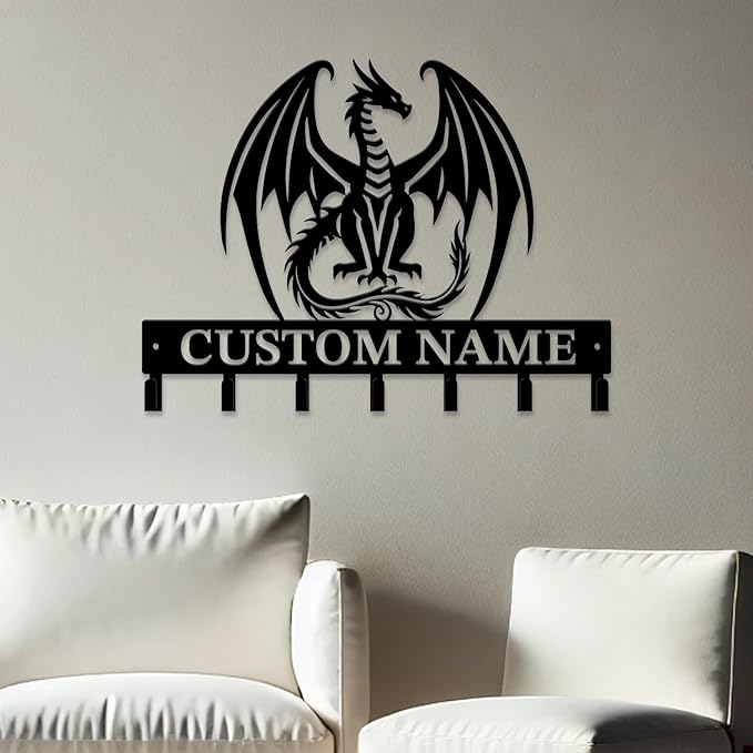 Personalized Evil Dragons Keys Hooks,Custom Name Metal Dragons Art Keys Hooks,Metal Dragons Lover Wall Home Storage Decorative Keys Hooks,Key Holder Hooks for Wall (Style C)