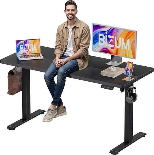 BIZUM Electric Standing Desk, 55" x 24" Height Adjustable Desk, Black Sit to Stand Desk Memory Gaming Computer Workstation for Home Office