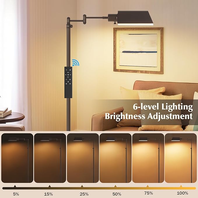 GyroVu Traditional Height Adjustable Pharmacy Floor Lamp with 350° Swing Arm, Color Temperature Adjustable Standing Lamp Metal Shade for Living Room Reading House Bedroom Home Office(Bronze)