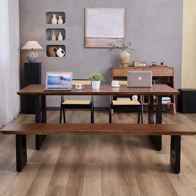 Wooden Executive Office Desk Computer Table Multi-Sized High Cost Performance Stylish Design Metal Legs Versatile Use for Office or Dining Casual Table (Walnut Color, 70.87in)