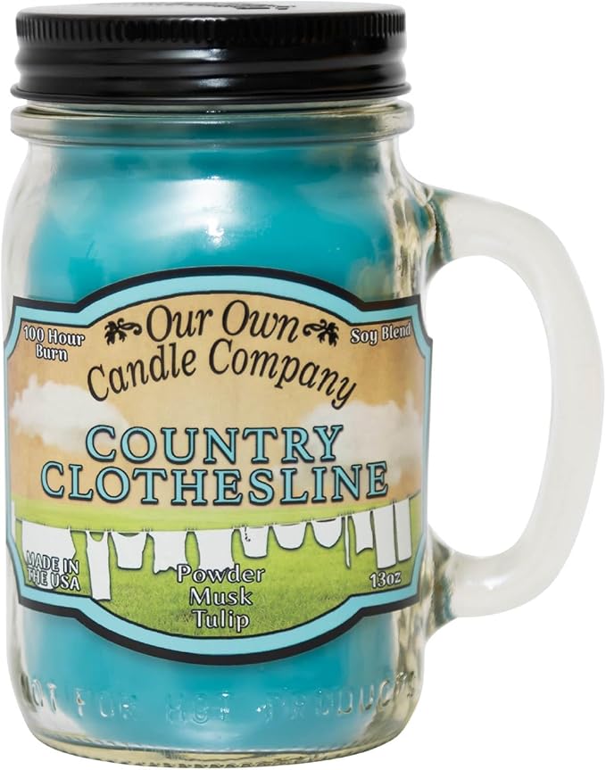 Our Own Candle Company, Clothesline Scented Mason Jar Candle, 100 Hour Burn Time, Made in The USA - 13 Ounces