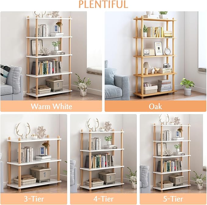 IOTXY 4-Tier Wooden Shelf Bookcase - Modern Open Bookshelf, Free Standing Storage Rack, Multifunctional Display Stand for Home and Office, Oak, Rectangle