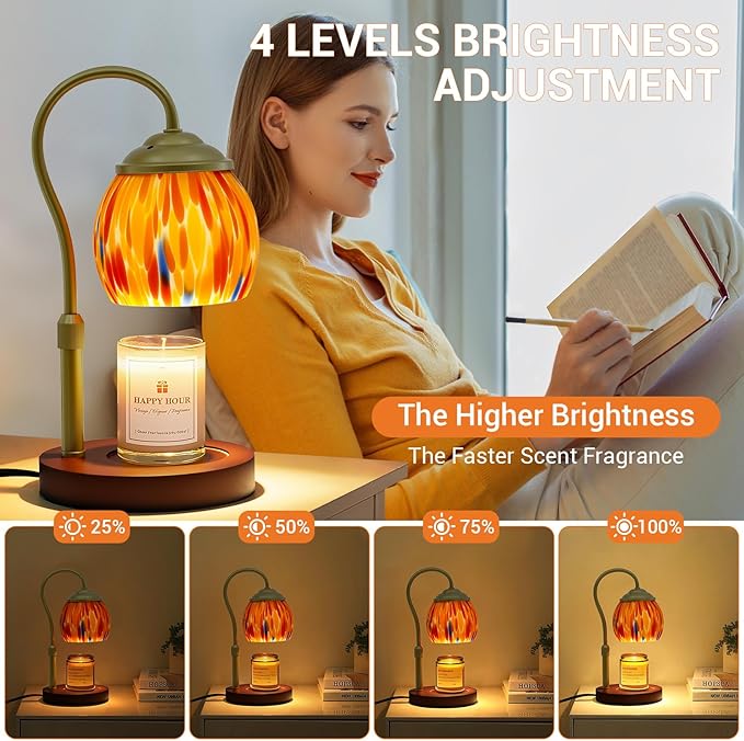 Candle Warmer Lamp - Electric Candle Warmers with Timer Dimmer Height Adjustable Wax Melt Warmer for Jar Candles, Blown Art Glass Warming Lamp Housewarming & Birthday Gifts for Mom Women
