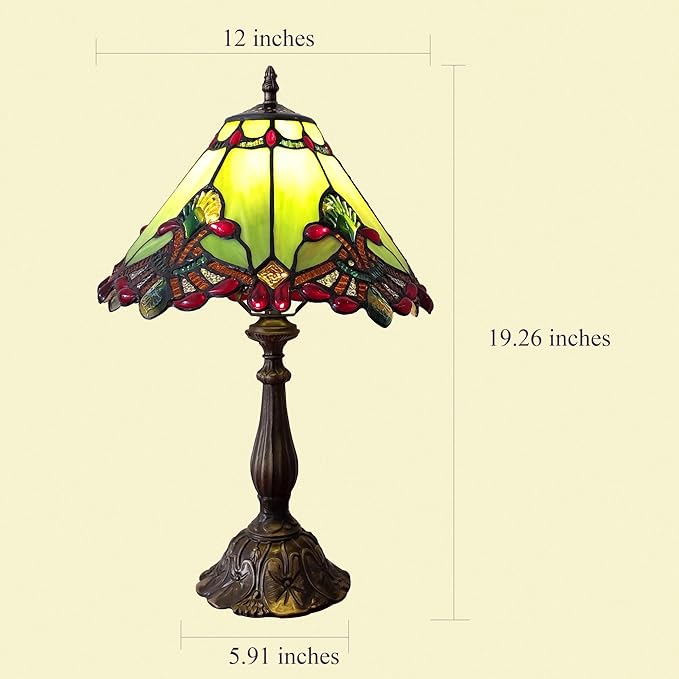 Tiffany lamp Green Baroque Style Stained Glass Table Lamp 12X12X19 Inches 3 -Way Tiffany Style Antique Light for Home Bedroom Living Room - 12W E26 Bulb Include
