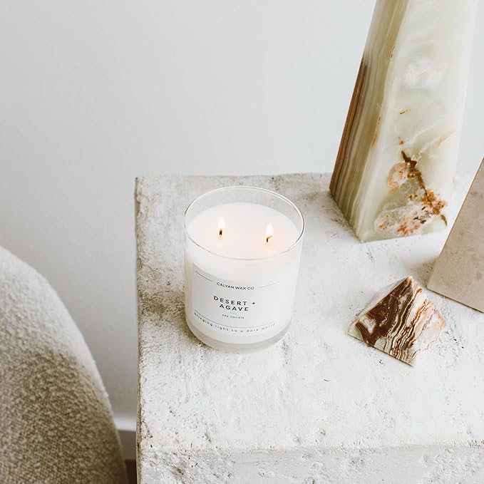 Calyan Wax Co. Sea Mist & Freesia 2 Wick Scented Candle - 37 Hour Burn - Luxury Non Toxic Soy Wax Candles - Long Lasting Large Glass Jar Candle for Home - 8.8oz