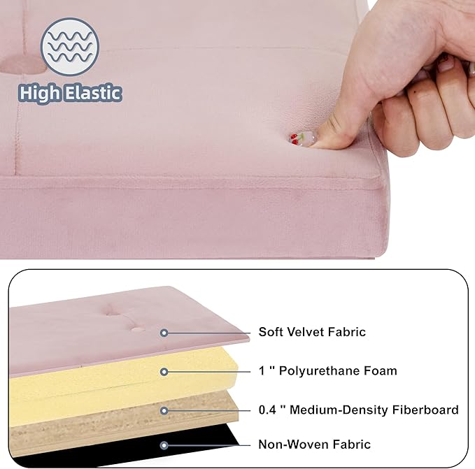 CAROLMADE 30 Inches Storage Ottoman Bench with Flipping Lid, Velvet Foldable Storage Footrest, Ottoman with Storage for Living Room Holds up to 330lbs, Pink