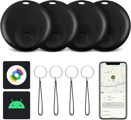 4 Pack Android Tracker Tags, Google Bluetooth Tracker, Smart Tag Tracking Device, Item Finder for Keys, Wallet, Luggage, Pets, Replaceable Battery