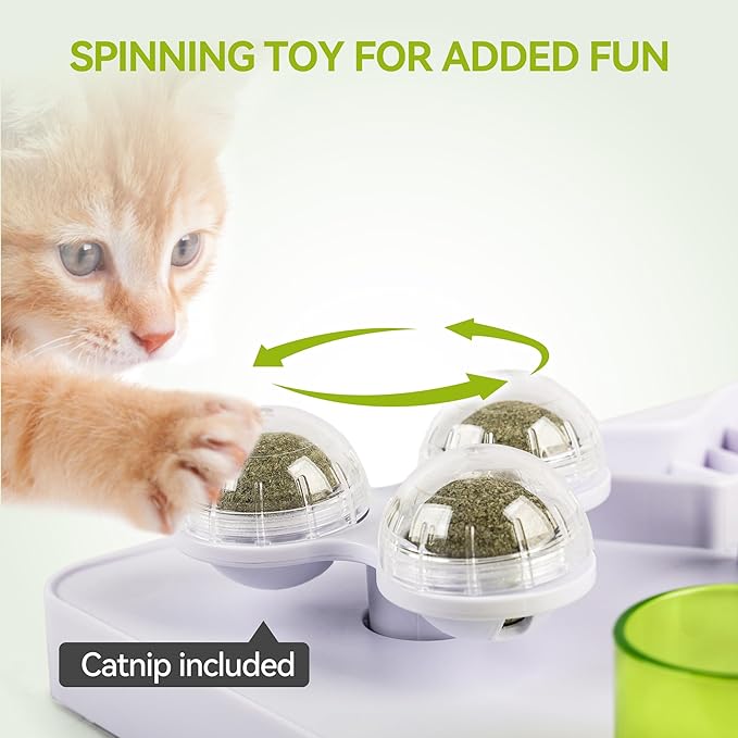 ALL FOR PAWS Interactive Cat Puzzle Feeder with 3 Catnip Balls – Slow Feeder Treat Dispenser Puzzle Toy for Indoor Cats, Mental Stimulation Digger Modules