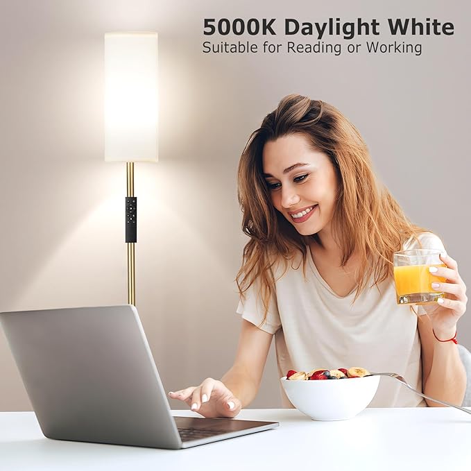 Ambimall 64'' Floor Lamps for Living Room with Remote Control and Stepless Dimmable Colors Temperature & Brightness, Gold Standing Lamp with White Marble Base