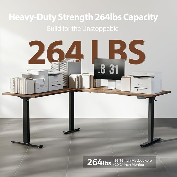 Agilestic Triple Motors 73" x 60" L Shaped Standing Desk, Electric Standing Desk Adjustable Height, Extra Large Desktop Corner Table for Home Office, Gaming Workstation, Splice Board, Rustic Brown