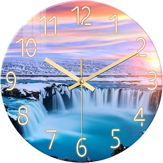 XNM 16 Inch Blue Wall Clock Battery Operated Analog Beach Clocks for Living Room Round Large Wall Clock Silent