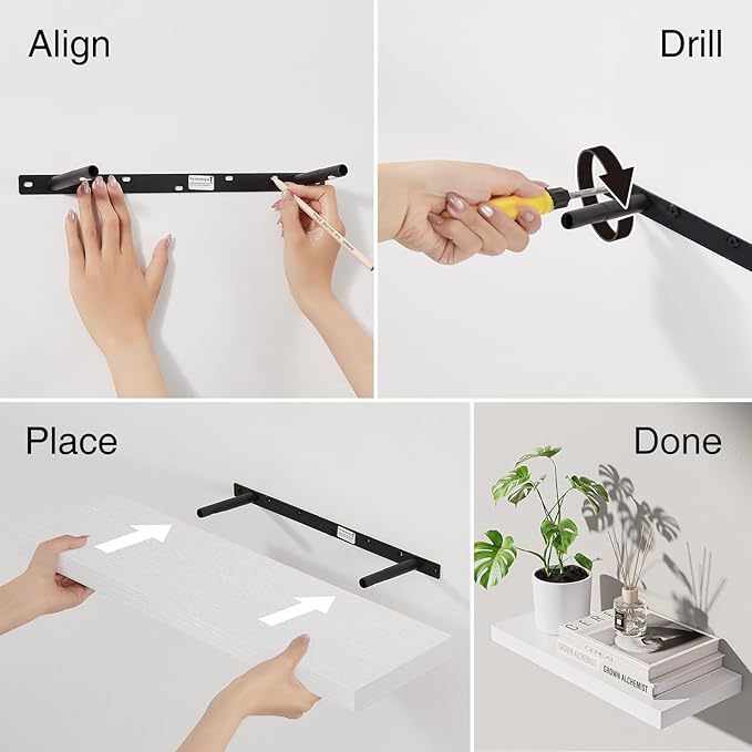 BAYKA Floating Shelves White, 22.5 inches Rustic Wood Wall Mounted Shelves for Bathroom, Bedroom, Living Room, Kitchen & Office, Hanging Display Shelf with 22 lbs Capacity