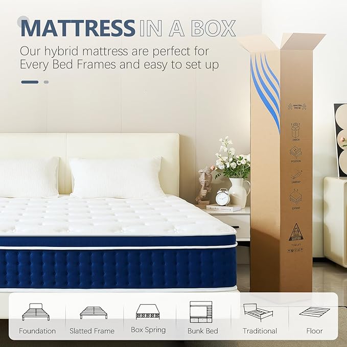 King Size Mattress, 12 Inch Hybrid King Mattress in a Box, Gel Memory Foam and Pocket Coils Innerpring Mattresses with Ergonomic Design, Cooler Sleep with Pressure Relief and Support, 76"*80"*12"