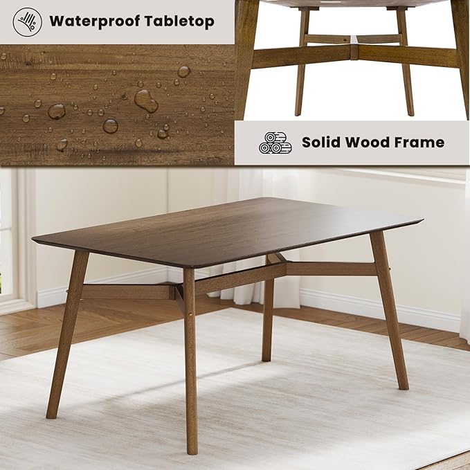 VESCASA 5-Piece Dining Set, 59" L Colonial Oak Rectangle Wood Dining Table with 4 Curved Back Sherpa Beige Wood Dining Chairs for Dining Room, Kitchen, Restaurant, Dining Set for 4