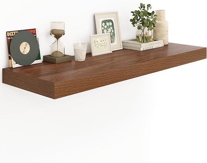 Heimlove 12" Deep Floating Shelves for Wall Shelf Over Toilet Mounted Farmhouse Long 55 inches Set of 1, Farmhouse Shelves with Invisible Brackets for Living Room, Kitchen, Bedroom,Walnut