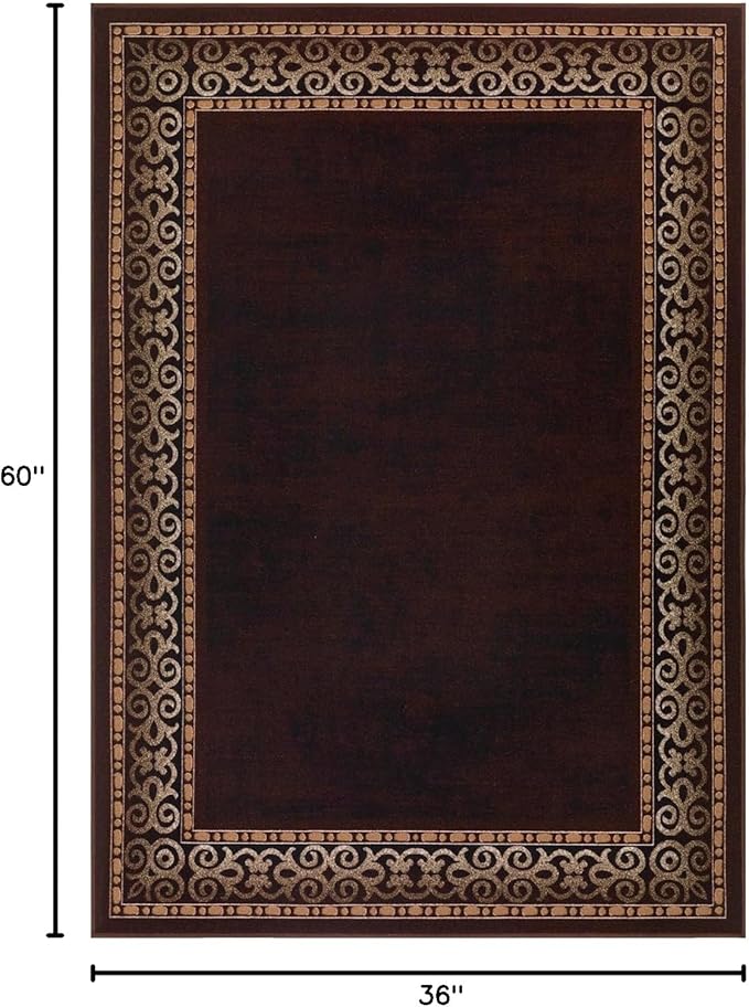 Antep Rugs Alfombras Bordered Modern 3x5 Non-Slip (Non-Skid) Low Pile Rubber Backing Indoor Area Rug (Brown, 3' x 5')