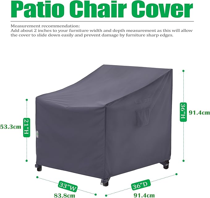 F&J Outdoors Patio Adirondack Chair Cover, Waterproof UV Resistant Heavy Duty Outdoor Adirondack Chair Covers, Grey, 33" W x 36" D x 36" H