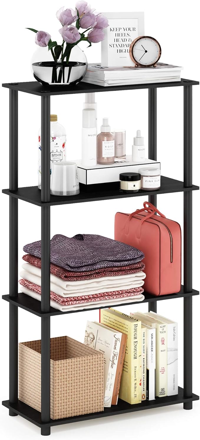 Furinno Turn-N-Tube 4-Tier Multipurpose Shelf Display Rack, Round Tubes, Americano/Black