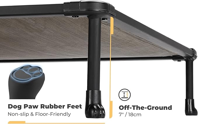Veehoo Chewproof Elevated Dog Bed - Cooling Raised Pet Cot, Breathable Mesh, Washable & Non-Slip for Medium Dogs, Indoor/Outdoor, Brown Mat and Black Frame, 32x25inches (Model CWC2203A03)