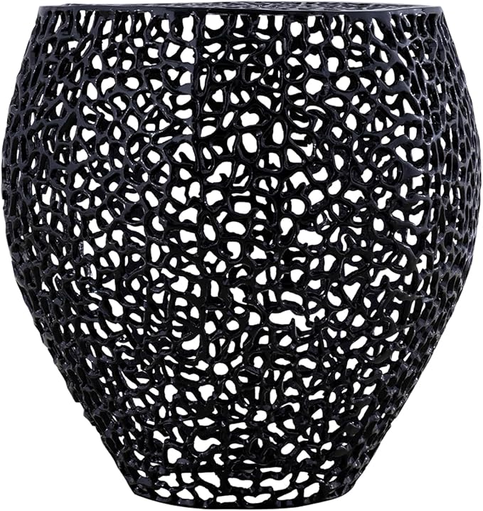 Modern Contemporary Round 20" End Table, Solid Aluminum intrigued Design, Mesh Drink Table, Creative Side Table for Living Room and Bedroom, Casted in Black