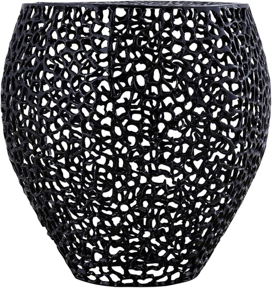 Modern Contemporary Round 20" End Table, Solid Aluminum intrigued Design, Mesh Drink Table, Creative Side Table for Living Room and Bedroom, Casted in Black