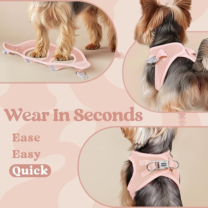 rabbitgoo Small Dog Harness, Step-in Soft Mesh Puppy Vest with Safety Buckle, Breathable Reflective Pet Harness for Small Sized Dogs, Pink S