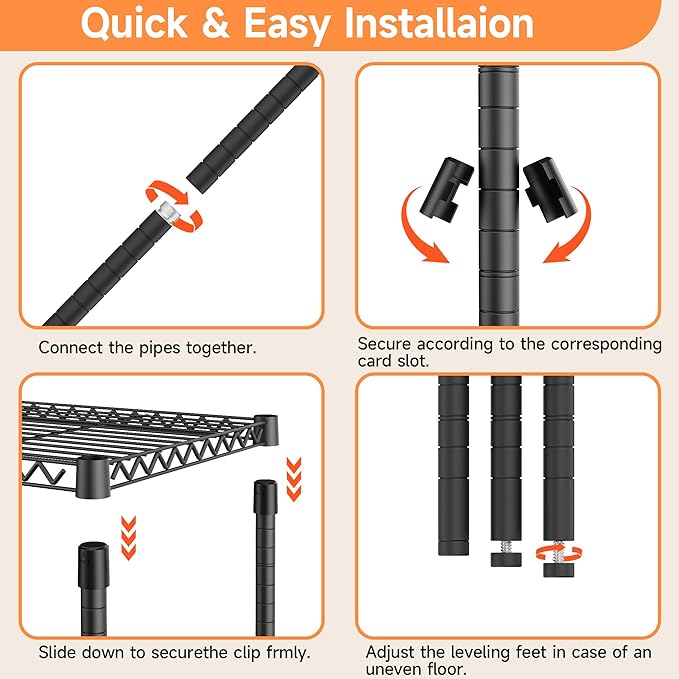 4 Tiers Storage Shelves Load 1400LBS, Metal Shelving Wire Metal Shelving Unit Shelves for Storage Adjustable Garage Shelving for Pantry Kitchen Garage Black 17.7" D x 47.3" W x 62.7" H
