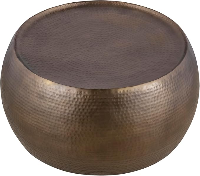 CT501 Modern Contemporary Round Aluminum Material 32" Coffee Table, Farmhouse Table with Glossy Hand Hammered Design Antique Gold