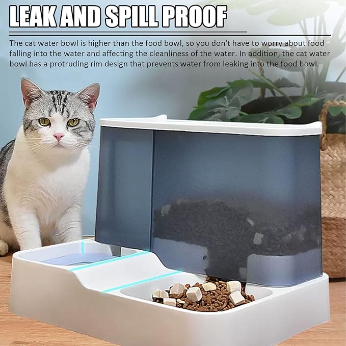 Kathson All-in-One Automatic Cat Feeder and Water Dispenser Set, Blue, Plastic, Multiple Pets