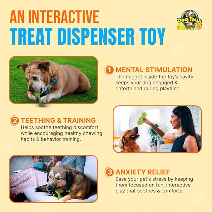 Tibetan Dog Chew Yak Cheese Puff & Chew - Fun Interactive Treat Dispenser Toy for Dogs - Training, Teething, Calming, Mental Stimulation - Bone Dumbbell - Fluorescent Green (1 Toy, 5 Nuggets)