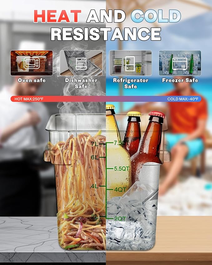 2&4QT NSF Food Storage Containers with Lids: 6 PCS [Total Food Grade][Hot&Cold Resistant] Commercial Clear Food Storage Containers for Restaurant Kitchen Proof Dough, Measuring Spoons Included(Green)