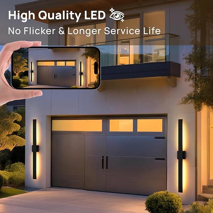 Upgraded 2-Pack 47in Black Long Modern LED Outdoor Wall Lights 3000K 4000K 5000K Dimmable Exterior Wall Sconce Outside Light fixtures for House Garage Front Door