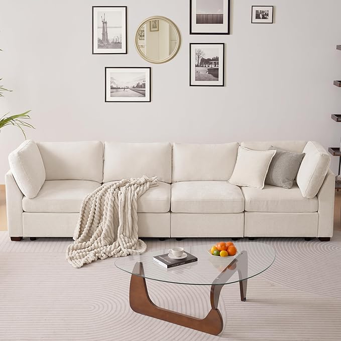 TEKAMON 123" Modular Sectional Sofa,Extra Large Comfy Cloud 4-Seat Deep Seat, Reversible Chaise Modular Sectional Couches for Living Room and Apartmenr,Beige