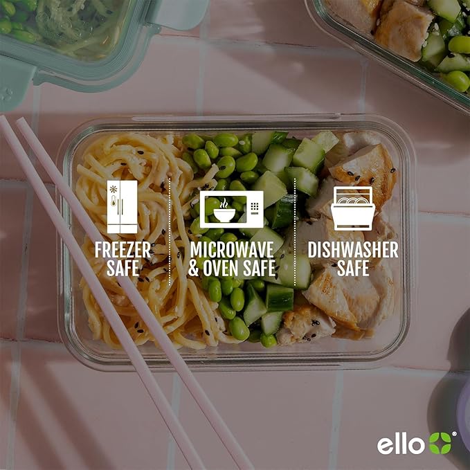 Ello Color Lock 7 Cup 4PC, 2 Pack Glass Meal Prep Sets Leak-Proof Glass Food Storage Containers with Airtight BPA-Free Plastic Lids, Dishwasher, Microwave, and Freezer Safe, Desert Festival