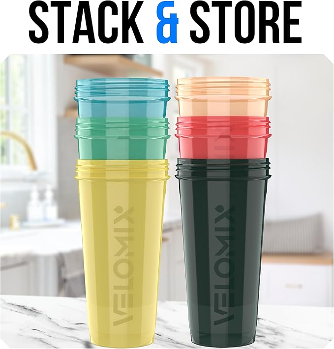 VELOMIX -6 PACK- 28 oz Protein Shaker Bottle for Protein Mixes - 6x Wire Whisk | Leak Proof Shaker Cups for Protein Shakes | Protein Shaker Bottle Pack | Protein Shake Cup (Hawai Shadows)