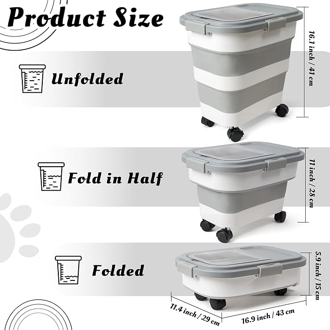 MALLMALL6 Pet Food Storage Container - Collapsible Dog Food Container with Spinner Wheels Scoop and Drying Box, Airtight Multifunctional Exlarge 20-50 LB Food Storage for Rice Cat Pet Kitchen Dry Food