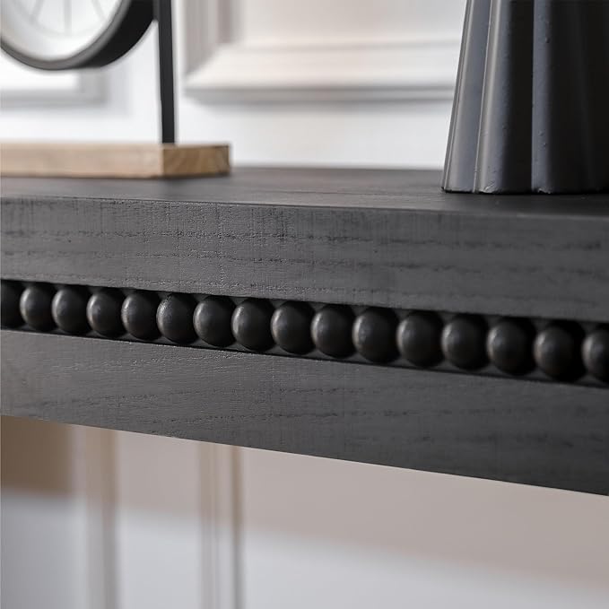 Console Table for Living Room, Long Sofa Table Behind Couch with Real Wood Beads Decoration, Retro Entryway Table for Hallway Foyer (64 Inch, Antique Black)