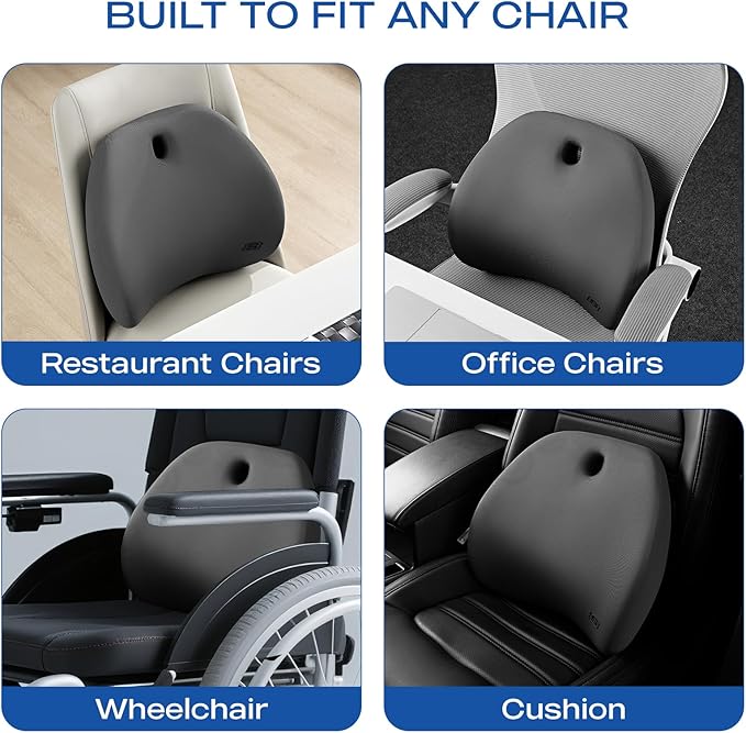 Skechers Lumbar Support Pillow for Office Chair,Memory Foam Lumbar Pillow,Lower Back Pain Relief Lumbar Pillow,Ergonomic Design Back Support Pillow for Office Chair,Car,Home,Travel,Gray