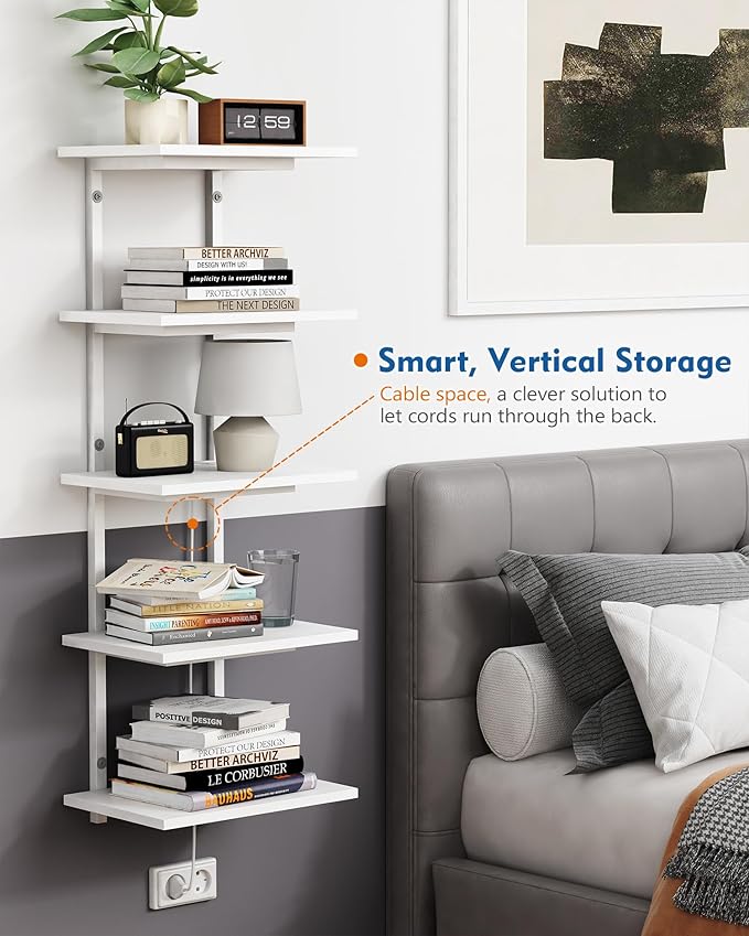 White 5 Tier Wall Shelf Unit for Shoes Display, Lack Wall Bookshelf for Bedroom, Vertical Tiered Floating Book Shelves for Office Living Room Bathroom Vanity Kitchen Closet Purses Bags